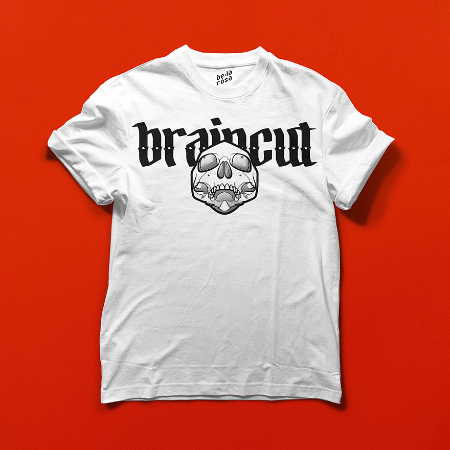 Braincut typography and illustration on T-shirt