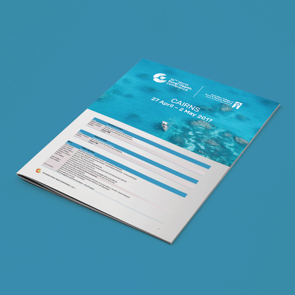 Close up of ACRRM World Rural Health Conference delegate handbook back cover
