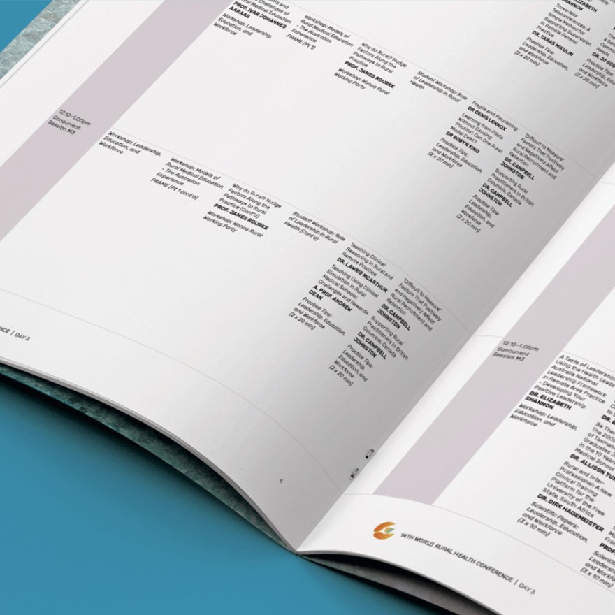 Close up of ACRRM World Rural Health Conference delegate handbook centre spread