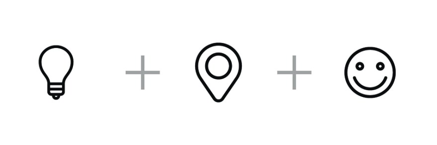 FAME logo concept: a lightbulb plus a drop pin plus a smiling face