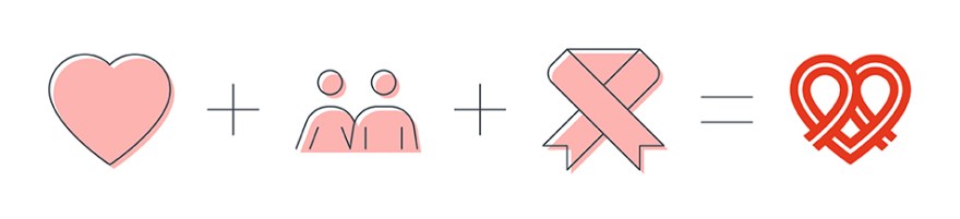 The concept behind WSP with HEART; heart shape plus two people plus awareness ribbon