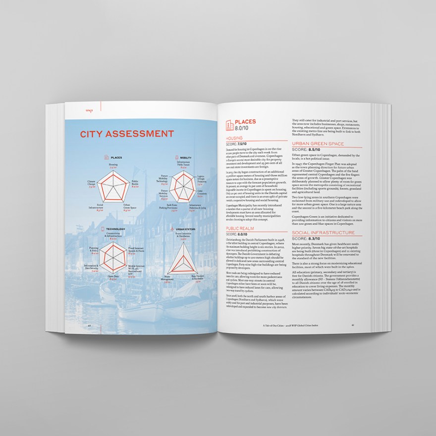 An example of the inside spread of a city assessment from the WSP Global Cities Index: A Tale of Our Cities