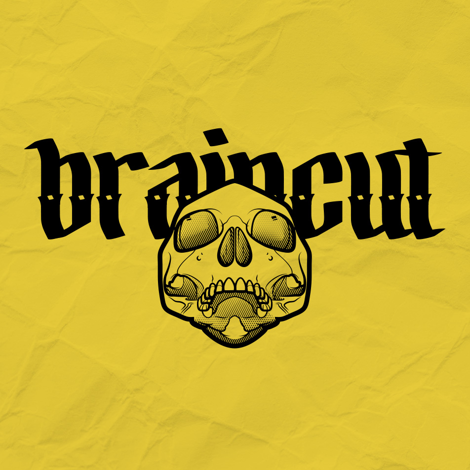 Illustration of human skull with custom type design in german blackletter