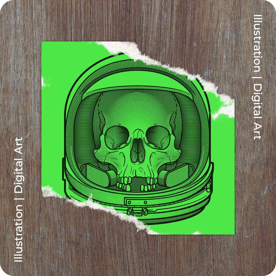 Distressed sticker of astronaut skull in helmet