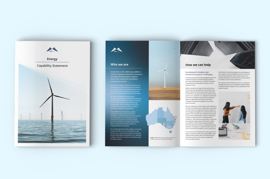Mockup of design layout for MBB Group's energy capability statement