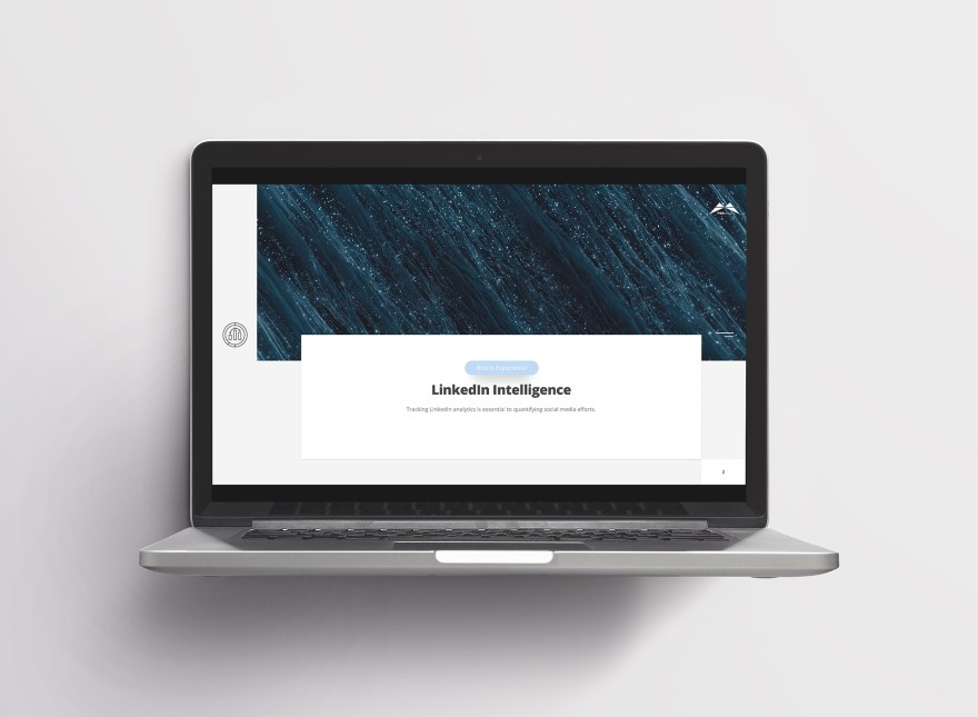 Computer showing presentation design for LinkedIn analytics